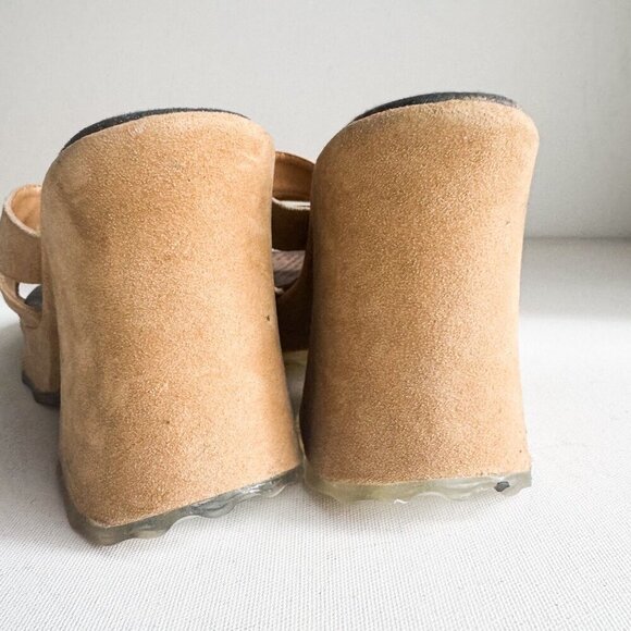 Vintage Spring Chunky Light Beige Wedge Sandal Slides 40 - Picture 6 of 10